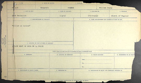 Canada World War I soldier death certificate
